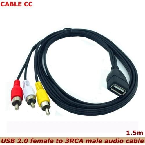 1.5m 5 Feet USB A Female to 3 RCA Phono AV Cable Lead PC TV Auxiliary Audio and Video Conversion Cable