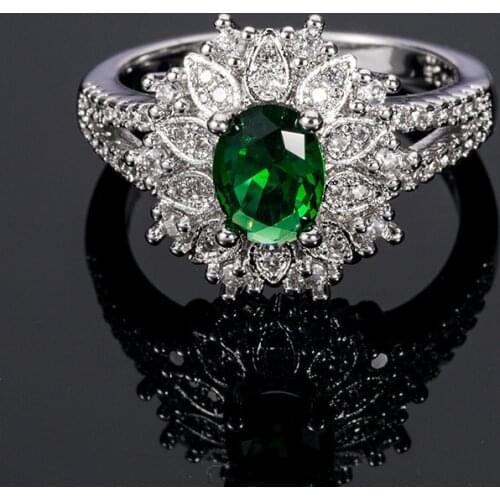 Party Ring For Women Flower Shaped Creative Design Finger Ring With Green Cubic Zircon Official Occasion Women Wedding Jewelry