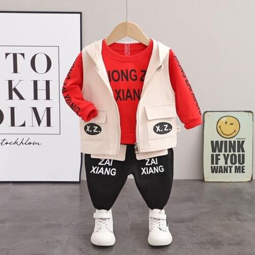 2021 Spring Autumn Boys Clothing Sets Sleeveless Coats+Shirt+Pants 3 Piece Baby Infant Clothes Children Casual Toddler Clothes