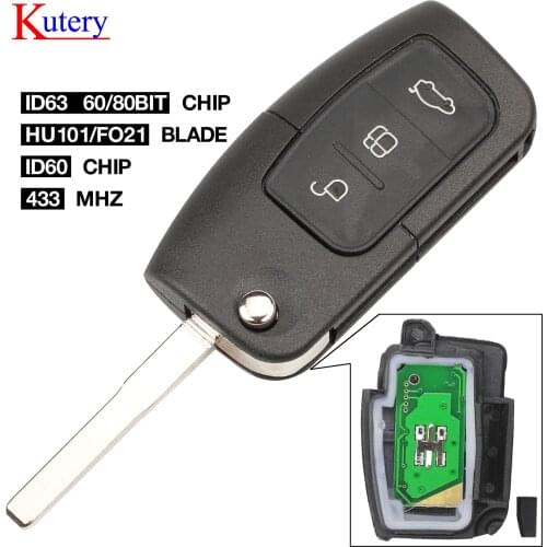 Kutery 433MHz 4D63 40bit 80bit 3 Buttons Flip Folding Remote Control Key for Ford Focus Fiesta 2013 Fob Case HU101 Blade