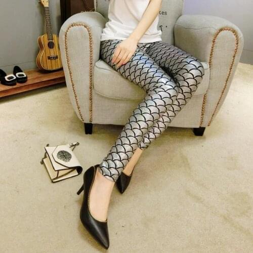 Yoga Pants Leggings Spring and Autumn High-waisted Nine-point Pants Slimming Fish Scale Sport Women Fitness Gym Clothing Tights