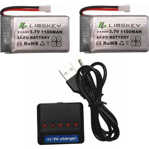 Limskey 2pcs/lot For X5SC X5SW X3.7V 1100mah 25C 1S VOLT 30C Lipo Battery Akku+X4 Charger For Syma X5SC X5SW RC Quadcopter Drone
