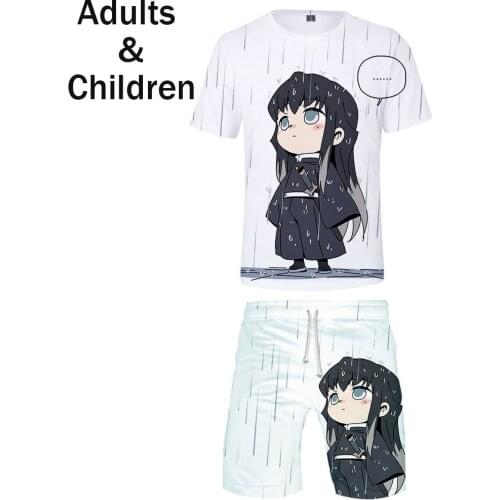 Fashion 3D Printed Demon Slayer Kids Two-piece sets Summer 3D Comic Kimetsu no Yaiba T shirt+shorts Men Casual Boys Girls Suits