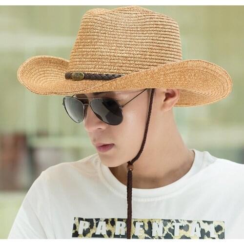 Cowboy Hat Male Summer Sun Cap Adult Sunscreen Anti UV Sun Hat Wide Brim Mens Plate Summer Mens Panama Hat B-8055