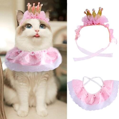 Pet Birthday Dress Set Crown Lace Combination Set Birthday Pet Bib