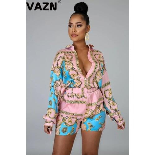 VAZN New 2020 Summer Sexy Club Birthday Outfits Geometric Elements Print Two Piece Set Colorful Sexy