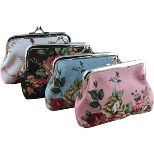 2021 New Women Coin Purse Cute Flower Print Ladies Mini Bag Coin Bag Two Metal Button Pocket Coin Pouch Key Credit Card Holder