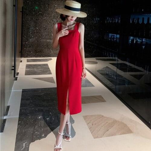 New ! 3 Colors Women Long Backless Slip Dress Summer 2021 Runway Elegant Slim Korean Casual Party Night Vestidos White Red Black