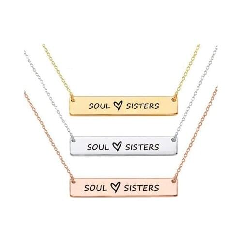 New Stainless Steel Choker Engraved Soul sisters bar Necklace Silver /Gold Chain Necklaces for Girls Best Friend Jewelry Gifts