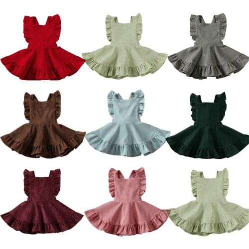 Toddler Baby Girl 6M-5T Dress Petal Sleeve Corduroy Comfortable Casual Solid Princess Dress Kid Girl Dress