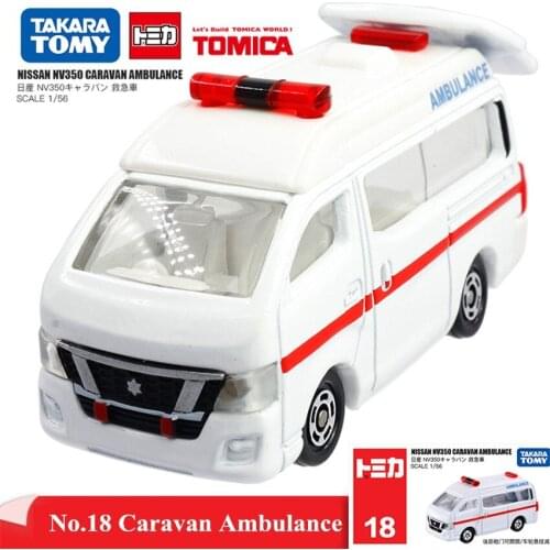 Original Tomy Mini No.18 Caravan Ambulance Collectibles 1:56 Disaster Model Kit Christmas Birthday Toys for Children Boys 471066