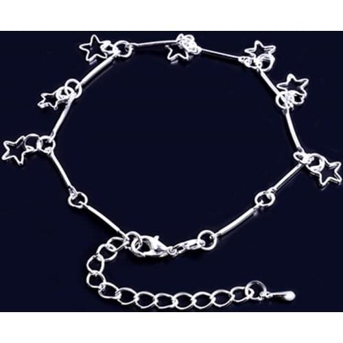 Hot Silver Color Hollow Star Bracelet Fashion Jewelry Wholesale For Woman Girl Friend Charm Bracelets Valentines Day Gift