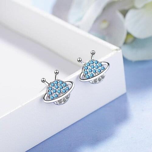 Latest 925 Sterling Silver Stud Earrings For Women Jewelry Fine Zircon Blue Planet Earring Lady Valentines day Accessories Gift