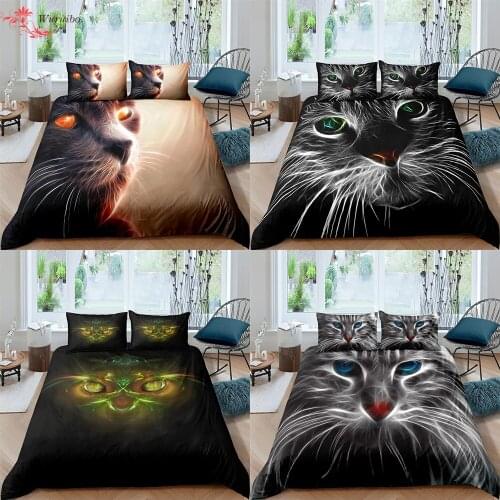Cute Animal Cool Black Cats Bedclothes Duvet Cover Cold Cat Eyes Bedding Set Single Double Twin King Bed Cover 90/135/150 Teens
