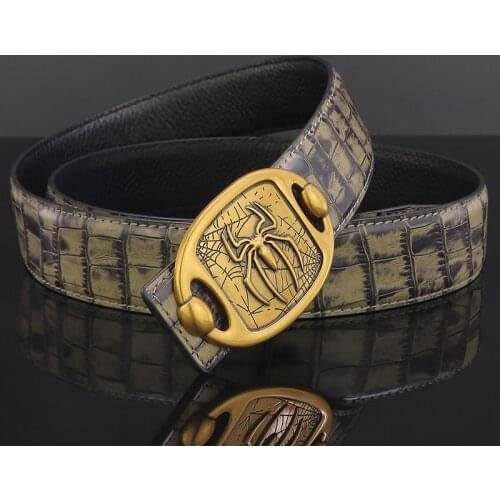 High quality fancy vintage spider Slide buckle men belts designer luxury genuine leather Waist Strap Casual young men ceinture