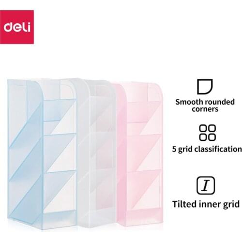 Deli Pen Holder Desktop Organizer Creative Multifunctional 4 Grid Pencil Makeup Storage Box Stand Case School Office Stationery