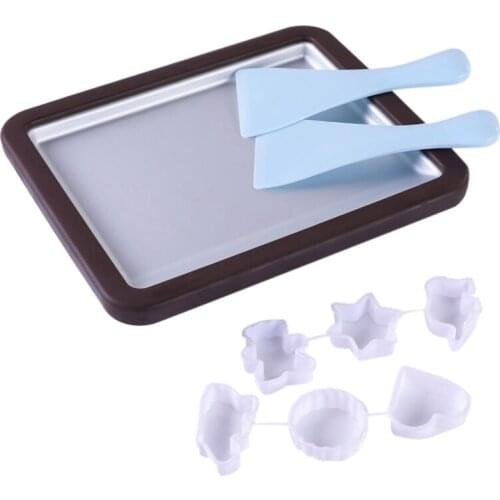 Rolled Ice Cream Maker Rectangle Anti Griddle Pan with 2 Spatulas for Healthy Homemade Fried Ice Yogurt Machine Pan