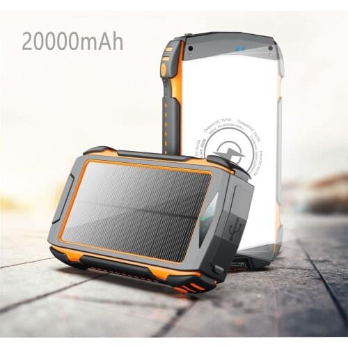 Solar Power Bank 20000mAh Qi Wireless Charger Powerbank Portable External Battery Charger For Xiaomi iPhone 12 Samsung Poverbank