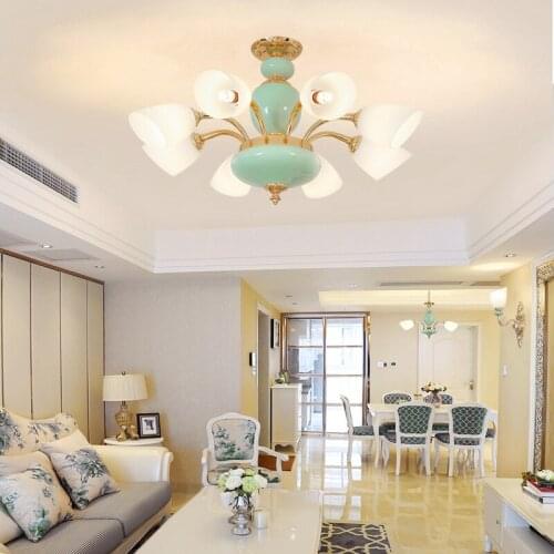 LED Light Modern Pendant Lights Fixture European Golden Ceramic Pendant Lamp Lobby Living Room Lanterna Home Indoor Lighting