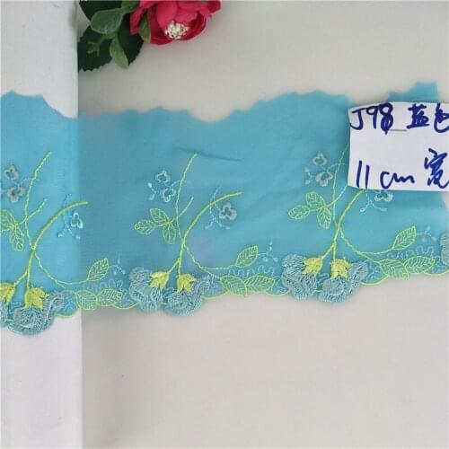 10Meters Embroidered Lace Fabric Chiffon Lake Blue Dress Curtain Lace Trim Tulle Sewing Applique Fabric DIY Craft 11cm Width