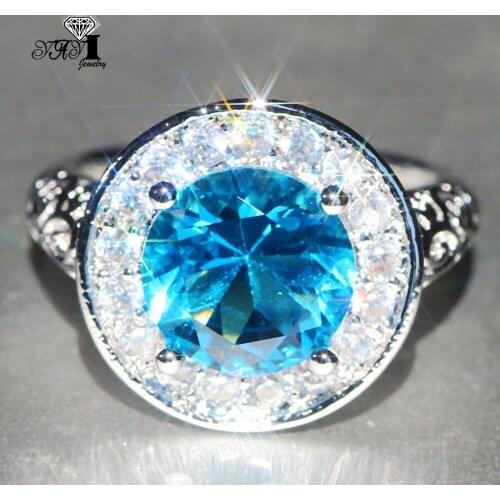 YaYI Jewelry Princess Cut 7.9CT Blue Zircon Silver Filled Engagement Rings wedding Heart Rings Valentines Day Girls ring 1119