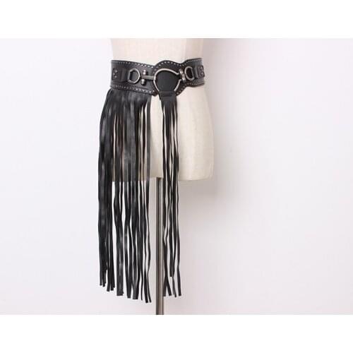Womens Adult Adjustable Faux Leather Waistband Fringe Tassel Skirt Belt Nightclub Costume Cosplay Parties Skirts for Halloween