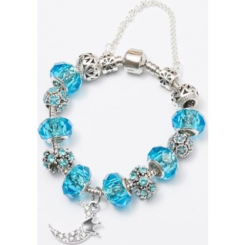 Women Bracelet Murano Glass Bead light blue Crystal moon Awareness fit european bracelet women charm bracelet js1482