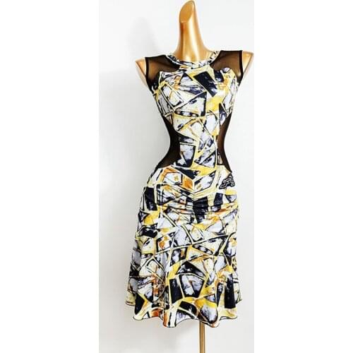 2020 New Latin Dance Dress Women TL617 Floral See Through Back Performance Costume Dancing Cloth Belly Chacha Ballroom Dresses