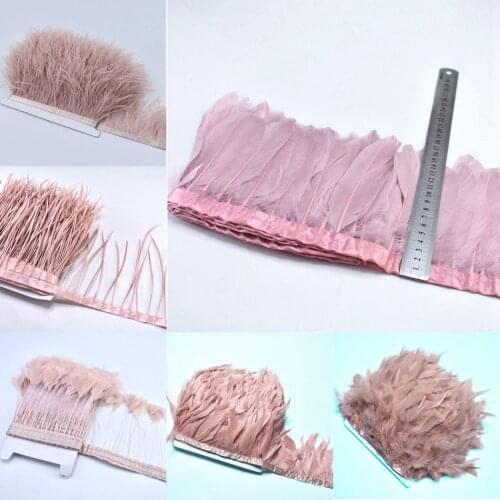 1Meter Leather Pink Ostrich Goose Feathers Trimming Fringe For Sewing Clothes DIY Pheasant Feathers Ribbon Home Party Decoration