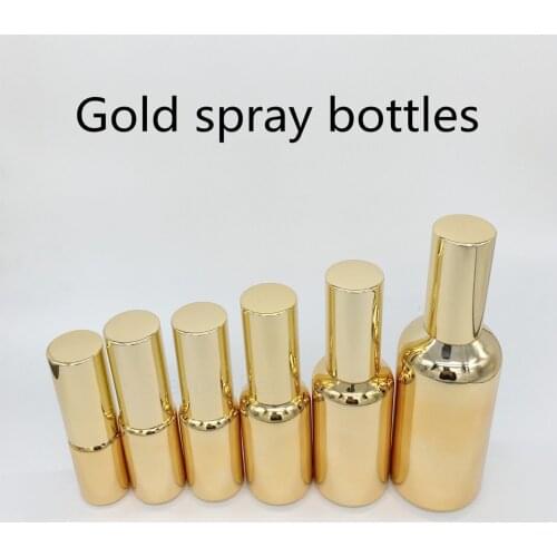 10ml 15ml 20ml gold glass bottle with aluminum sprayer, 30ml 50ml 100ml empty Essential Oil Spray perfume bottle
