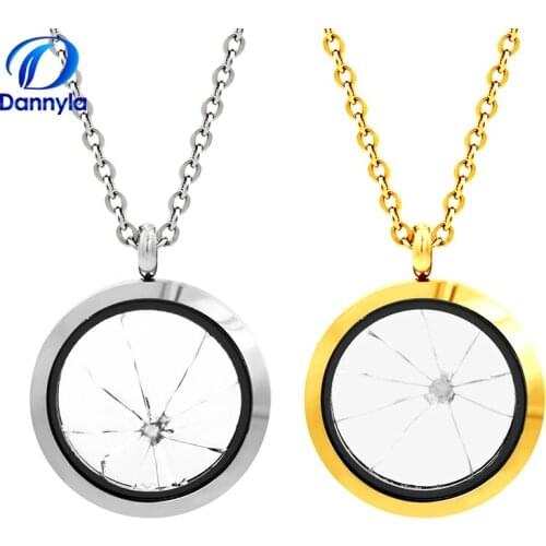 10pcs/lot 30mm Round Stainless Steel Shattered Glass Ceiling Necklace LSFL066