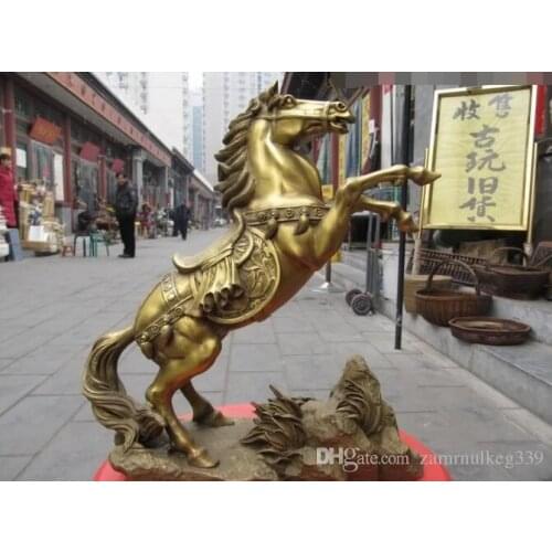 12"Chinese Brass exquisite craftwork Lucky Run riot leap war horse Art statuary