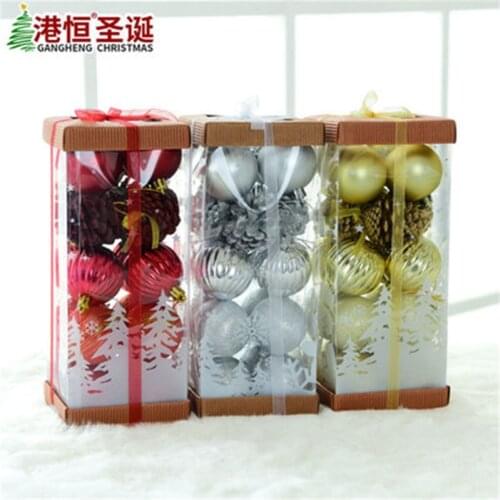 20pcs/set Christmas Tree Decoration Gold/Sliver Powder Bright Painted Balls Pinecone xmas Decorations Hanging Tree Pendants