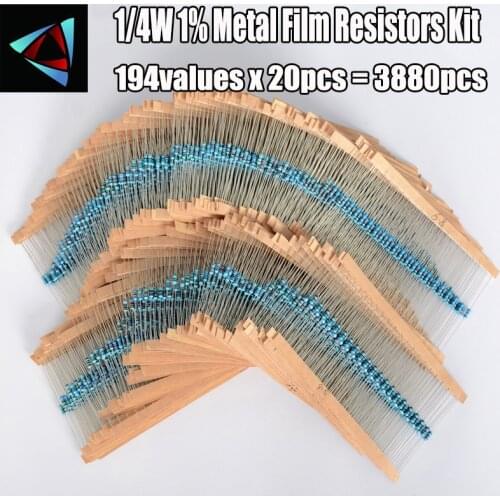 1/4W 0.25W 194valuesx20pcs=3880pcs 0.1R~22M 1% Metal Film Resistor Assorted Kit