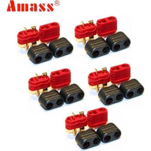 50pair/lot Amass T Plug Deans Connector with Golden Grip Anti-skid Sheath Housing for RC ESC Lipo Battery