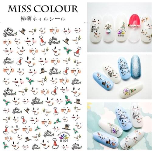 50pcs Merry Christmas Santa Claus Elk Tree Stocking Gift Snowman Face Winter Design Nail Art Adhesive Sticker Decal Decoration