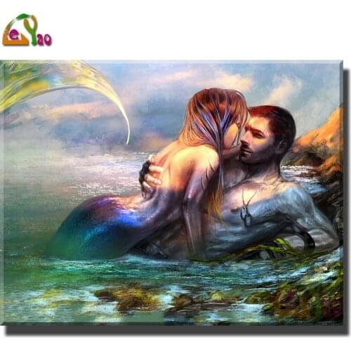 5D Diy Diamond Painting The Green Mermaid And Man Lovers Paint With Diamonds Art Crystal Crafts Home Decor Diamond Embroidery