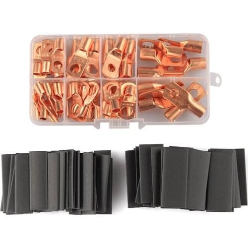60Pcs SC6-25 Copper Cable Lugs Battery Terminals Set Electric Wire Bare Crimped/Soldered Connectors with 80Pcs Shrink tube Set