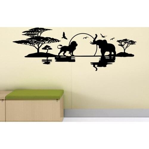 Africa Wall Decal Safari Kids Room Decor Wild Animals Lion Decals Elephant Wall Art Tree Vinyl Sticker Nature Nursery Decor P527