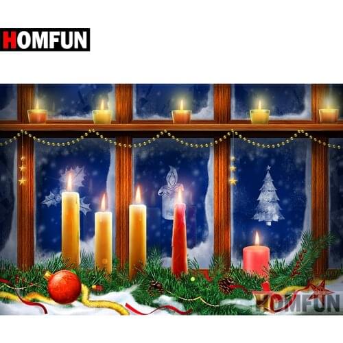 HOMFUN 5D DIY Diamond Painting Full Square/Round Drill "Christmas candle" Embroidery Cross Stitch gift Home Decor Gift A09054