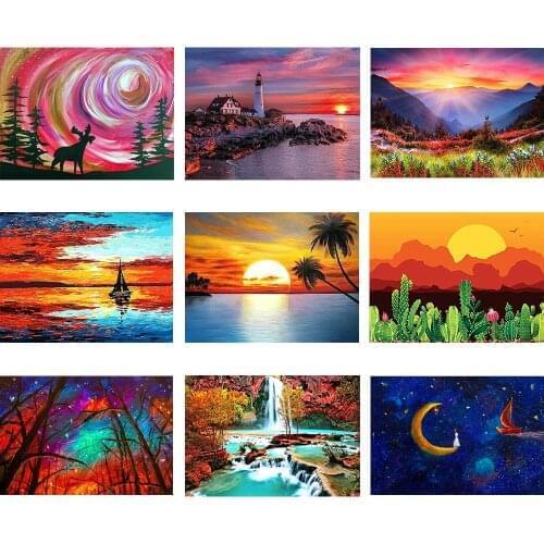 5D Diamond Painting Cross Stitch kit Sunset Beach Landscape DIY Full crystal Diamond Embroidery Kit child Home Decoration gifts