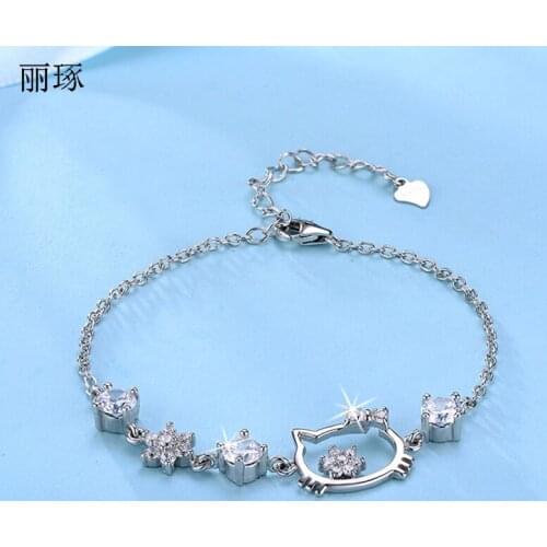 Animated Kitty Bracelet Female Inlaid with Colored Zirconium Jewelry Cute Simple Japanese Valentines Day Gifts on February 14