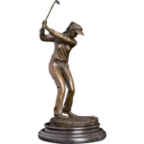 ArtsHom DS-034 Sport Statue Bronze Golf Player Sculpture Woman Golfer Figurines Girl Playing golf art decor For office