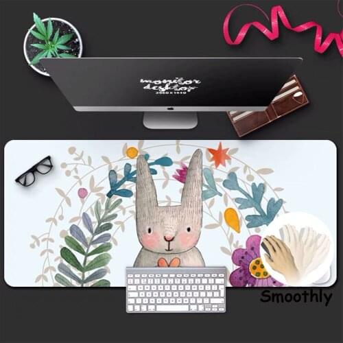 Big Mouse Pad Flowers ,XXL Office Desk Mat With Kawaii Bunny/ Rabbit for Girl