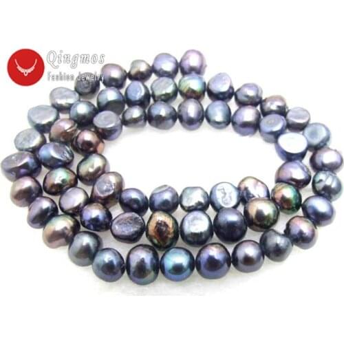 Qingmos Black BAROQUE Pearl Beads Beads for Jewelry Making with 6-7mm Natural White Freshwater Pearl Loose Strands 14"-los455