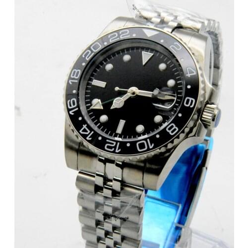 GMT Mens Watch 40MM Black Dial Luminous Date Stainless Steel Case Automatic Watch Mens Watch Mechanical Jubilee Strap