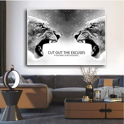 Black White Animal Art Lions Tigers Canvas Painting Inspirational Wall Art Posters Prints Wall Pictures for Office Home Cuadros