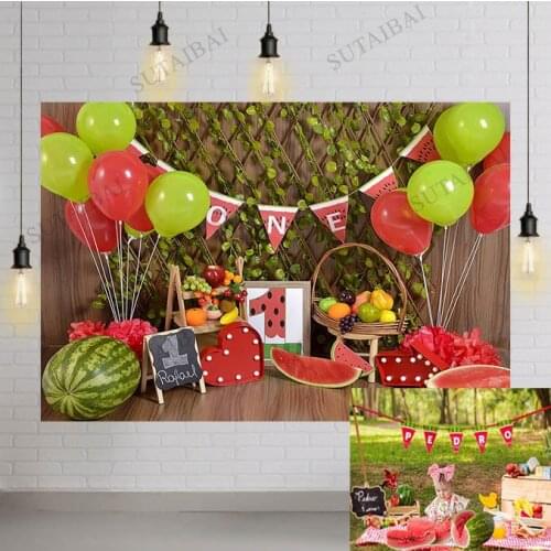 Watermelon Background for Photography Summer Fruit Balloon Newborn Baby Birthday Party Banner Backdrop Photo Studio Prop