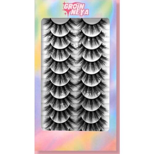 GROINNEYA 10 Pairs 3D Mink Lashes Natural False Eyelashes Dramatic Volume Fake Lashes Makeup Eyelash Extension Silk Eyelashes