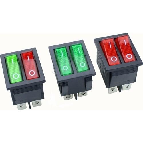 KCD2 Double Boat Rocker Switch 6 Pin On-Off With Green Red Light 20A 125VAC